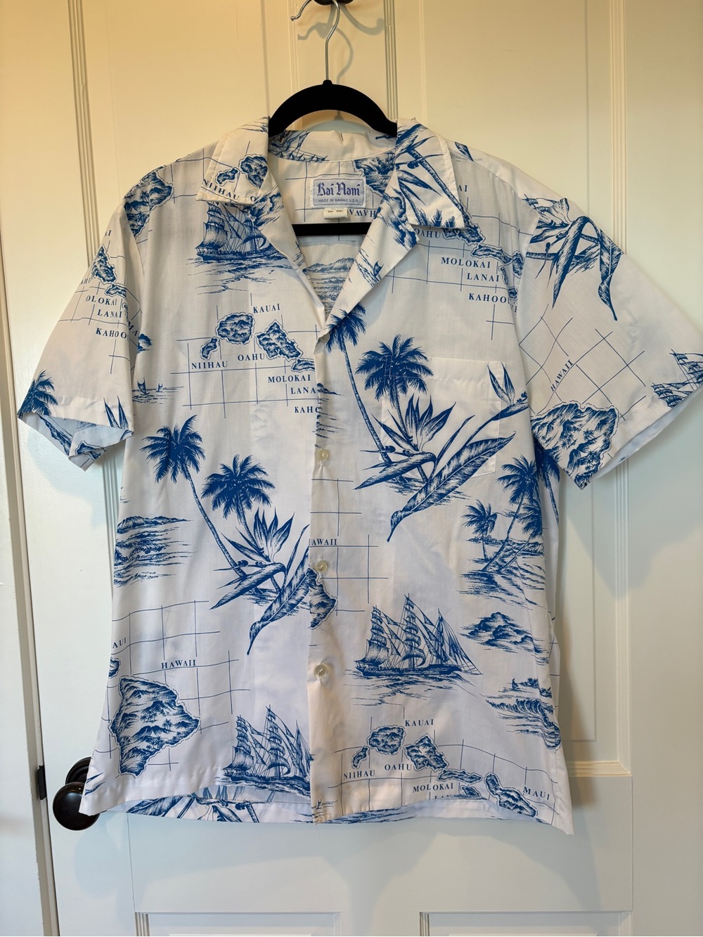Vintage Kai Nani Blue & White Hawaiian Shirt